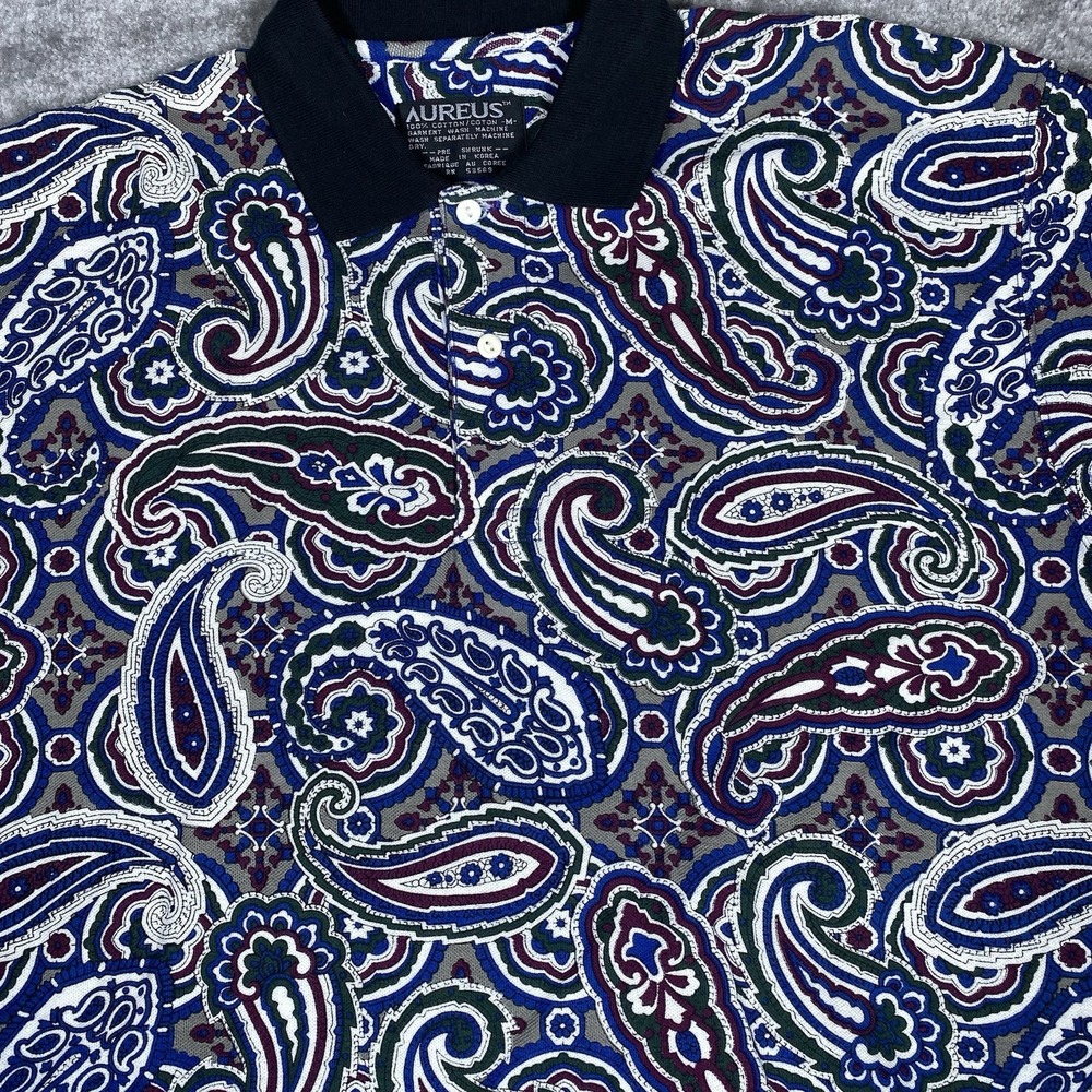 Vintage Aureus Golf Polo Shirt Men's Medium Paisley Short Sleeve